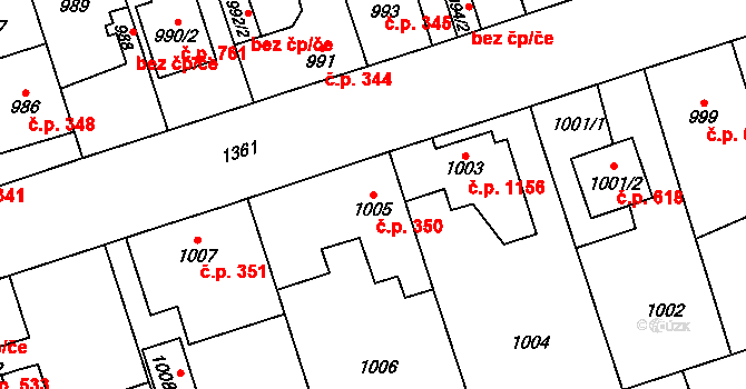 Vejprnice 350 na parcele st. 1005 v KÚ Vejprnice, Katastrální mapa