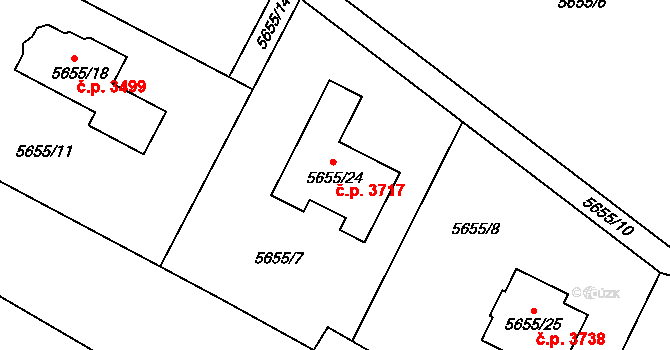 Frýdek 3717, Frýdek-Místek na parcele st. 5655/24 v KÚ Frýdek, Katastrální mapa