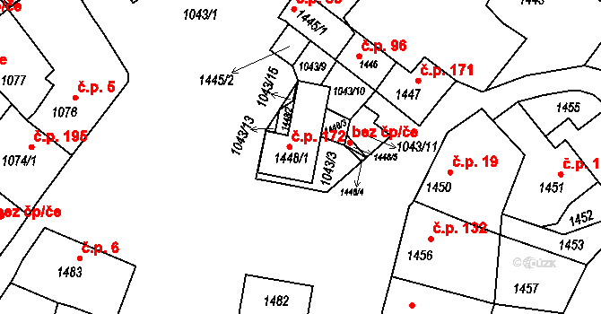 Jedovnice 172 na parcele st. 1448/1 v KÚ Jedovnice, Katastrální mapa