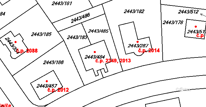 Roztoky 2349 na parcele st. 2443/484 v KÚ Roztoky u Prahy, Katastrální mapa