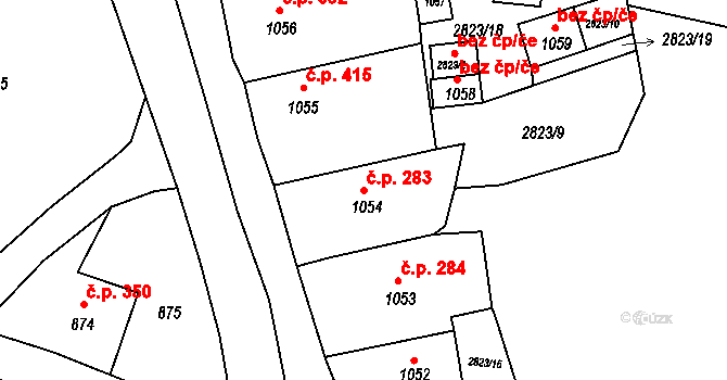 Štramberk 283 na parcele st. 1054 v KÚ Štramberk, Katastrální mapa