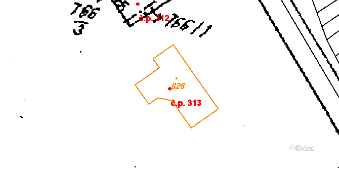 Javorník 313 na parcele st. 826 v KÚ Javorník nad Veličkou, Katastrální mapa