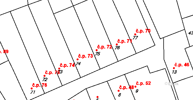 Hřivčice 72, Peruc na parcele st. 75 v KÚ Hřivčice, Katastrální mapa