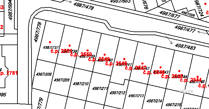 Louny 2548 na parcele st. 4987/740 v KÚ Louny, Katastrální mapa