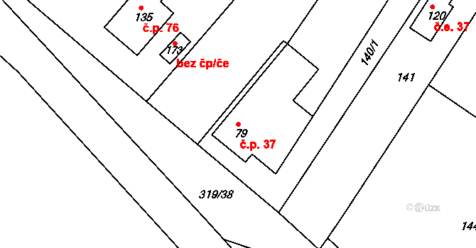 Dubice 37, Řehlovice na parcele st. 79 v KÚ Dubice nad Labem, Katastrální mapa