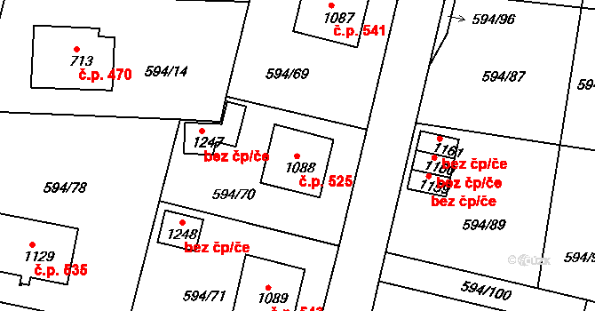 Nepomuk 525 na parcele st. 1088 v KÚ Nepomuk, Katastrální mapa