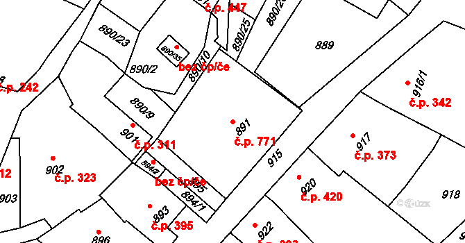 Klobouky u Brna 771 na parcele st. 891 v KÚ Klobouky u Brna, Katastrální mapa