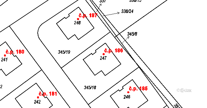 Záboří 186, Kly na parcele st. 247 v KÚ Záboří u Kel, Katastrální mapa
