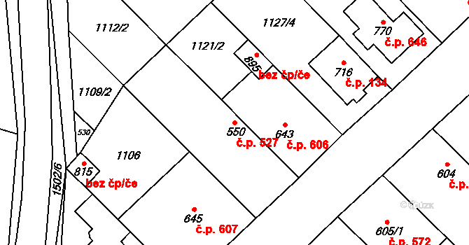 Kvasice 527 na parcele st. 550 v KÚ Kvasice, Katastrální mapa
