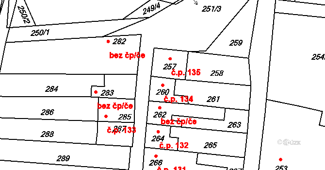 Morkovice 134, Morkovice-Slížany na parcele st. 260 v KÚ Morkovice, Katastrální mapa