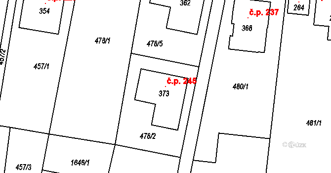 Písková Lhota 245 na parcele st. 373 v KÚ Písková Lhota u Poděbrad, Katastrální mapa