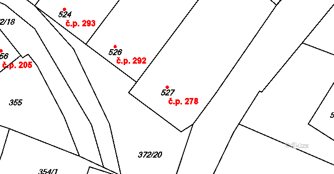 Tasovice 278 na parcele st. 527 v KÚ Tasovice nad Dyjí, Katastrální mapa