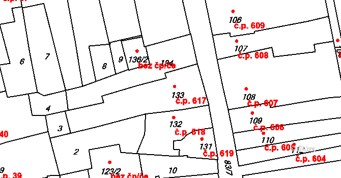 Lipník nad Bečvou I-Město 617, Lipník nad Bečvou na parcele st. 133 v KÚ Lipník nad Bečvou, Katastrální mapa