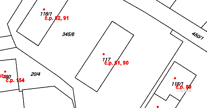 Merklín 81,90 na parcele st. 117 v KÚ Merklín u Karlových Var, Katastrální mapa