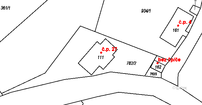 Pěnčín 27 na parcele st. 111 v KÚ Huť, Katastrální mapa