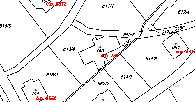 Kokonín 233, Jablonec nad Nisou na parcele st. 180 v KÚ Kokonín, Katastrální mapa