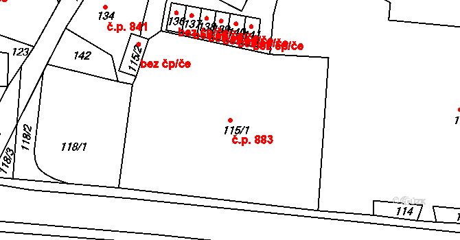 Desná III 883, Desná na parcele st. 115/1 v KÚ Desná III, Katastrální mapa
