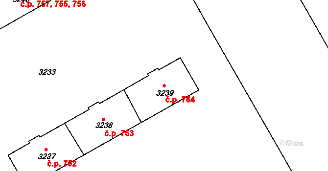 Lyžbice 754, Třinec na parcele st. 3239 v KÚ Lyžbice, Katastrální mapa