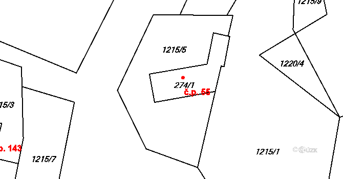 Dolní Světlá 55, Mařenice na parcele st. 274/1 v KÚ Dolní Světlá pod Luží, Katastrální mapa