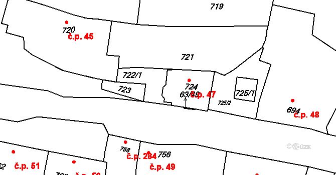 Domanín 47 na parcele st. 724 v KÚ Domanín, Katastrální mapa