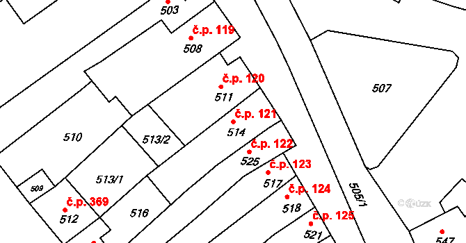 Šaratice 121 na parcele st. 514 v KÚ Šaratice, Katastrální mapa