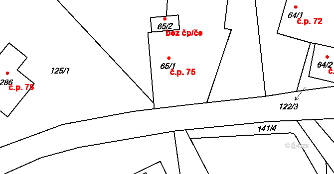 Bohušov 75 na parcele st. 65/1 v KÚ Bohušov, Katastrální mapa