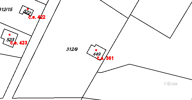 Třebsín 361, Krňany na parcele st. 449 v KÚ Třebsín, Katastrální mapa