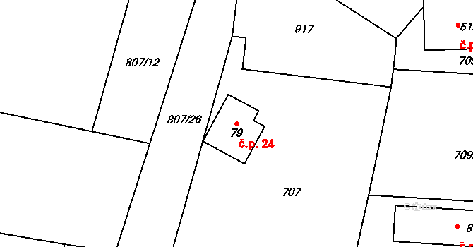Čenětice 24, Křížkový Újezdec na parcele st. 79 v KÚ Čenětice, Katastrální mapa