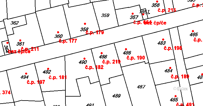 Švermov 219, Kladno na parcele st. 488 v KÚ Motyčín, Katastrální mapa