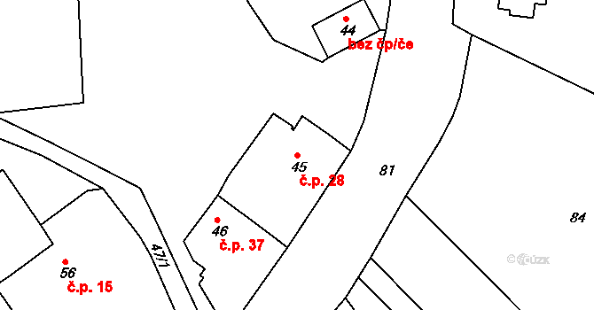Liboc 28, Kynšperk nad Ohří na parcele st. 45 v KÚ Liboc u Kynšperka nad Ohří, Katastrální mapa