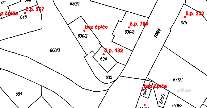 Hrádek nad Nisou 132 na parcele st. 634 v KÚ Hrádek nad Nisou, Katastrální mapa