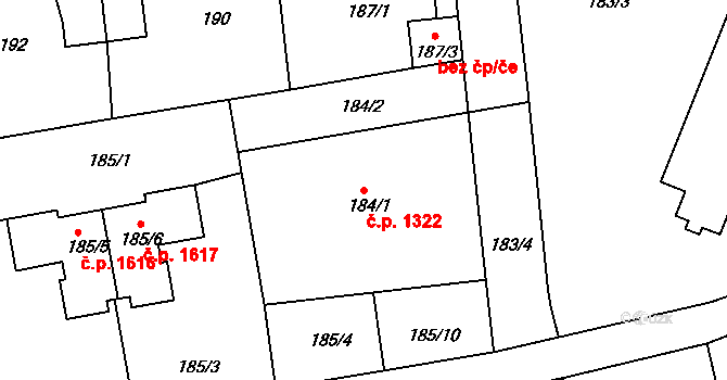 Tachov 1322 na parcele st. 184/1 v KÚ Tachov, Katastrální mapa