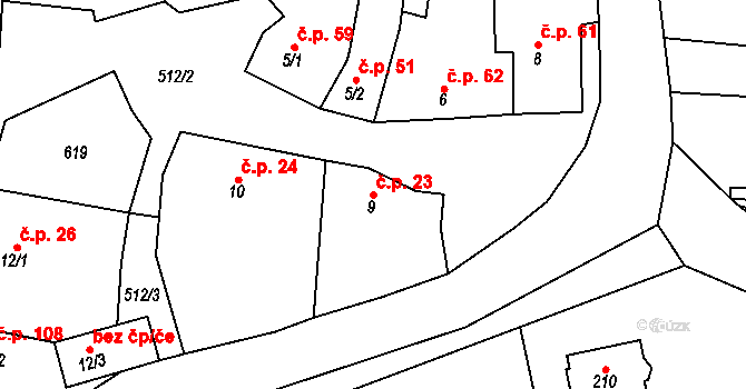 Lechotice 23 na parcele st. 9 v KÚ Lechotice, Katastrální mapa