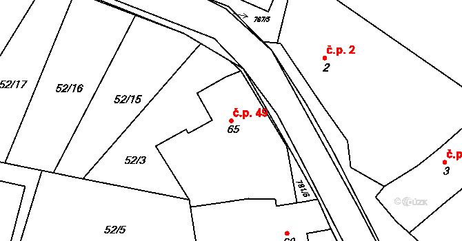 Strabenice 49, Litenčice na parcele st. 65 v KÚ Strabenice, Katastrální mapa