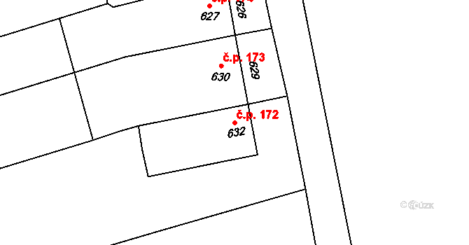 Grygov 172 na parcele st. 632 v KÚ Grygov, Katastrální mapa