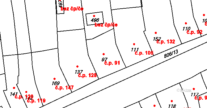 Ševětín 91 na parcele st. 97 v KÚ Ševětín, Katastrální mapa