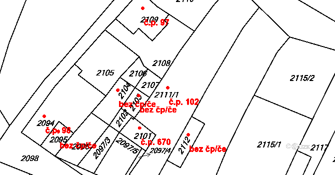 Mimoň I 102, Mimoň na parcele st. 2111/1 v KÚ Mimoň, Katastrální mapa