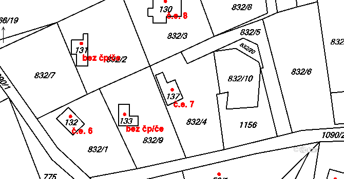 Kletečná 7, Velemín na parcele st. 137 v KÚ Kletečná, Katastrální mapa