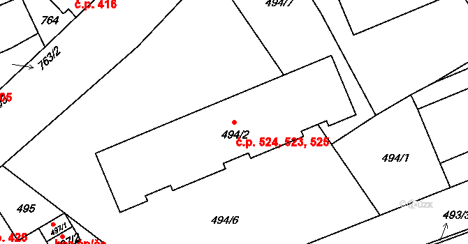 Štětí 523,524,525 na parcele st. 494/2 v KÚ Štětí I, Katastrální mapa