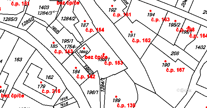 Miletín 153 na parcele st. 188/1 v KÚ Miletín, Katastrální mapa