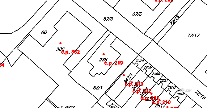 Velké Zboží 219, Poděbrady na parcele st. 238 v KÚ Velké Zboží, Katastrální mapa