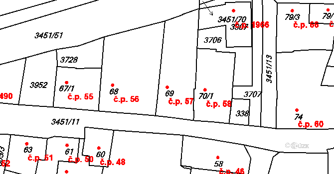 Lysá nad Labem 57 na parcele st. 69 v KÚ Lysá nad Labem, Katastrální mapa