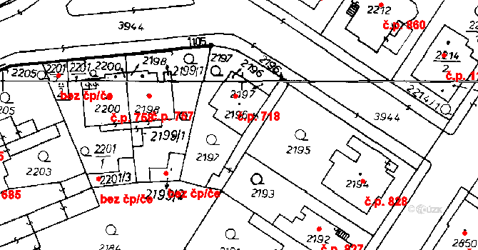 Poděbrady III 718, Poděbrady na parcele st. 2196 v KÚ Poděbrady, Katastrální mapa