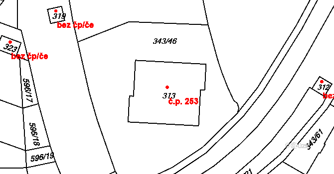 Přední Ptákovice 253, Strakonice na parcele st. 313 v KÚ Přední Ptákovice, Katastrální mapa