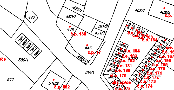 Miřetice u Klášterce nad Ohří 17, Klášterec nad Ohří na parcele st. 445 v KÚ Miřetice u Klášterce nad Ohří, Katastrální mapa