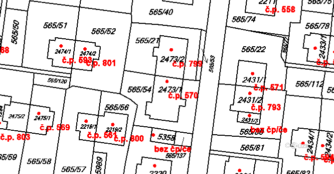Borovina 570, Třebíč na parcele st. 2473/1 v KÚ Třebíč, Katastrální mapa
