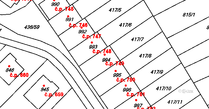 Mařatice 749, Uherské Hradiště na parcele st. 994 v KÚ Mařatice, Katastrální mapa