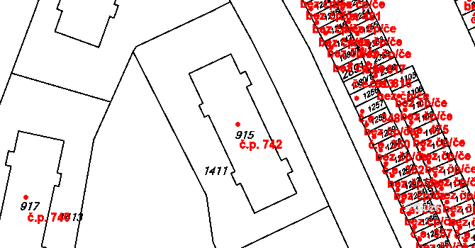 Uherské Hradiště 742 na parcele st. 915 v KÚ Uherské Hradiště, Katastrální mapa
