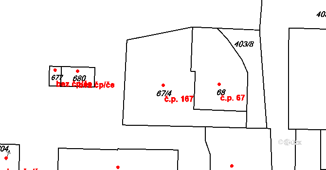 Černčice 167 na parcele st. 67/4 v KÚ Černčice u Loun, Katastrální mapa