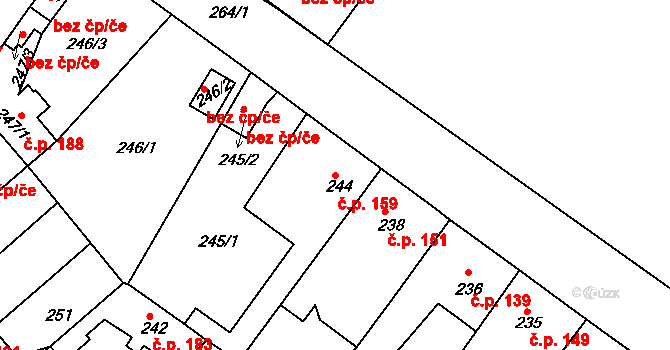 Běhánky 159, Dubí na parcele st. 244 v KÚ Běhánky, Katastrální mapa